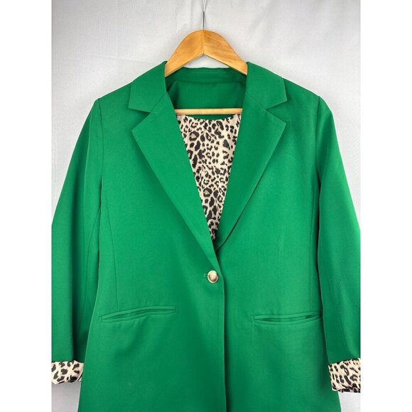 Green Blazer With Leopard Print Lining Medium - Picture 1 of 5